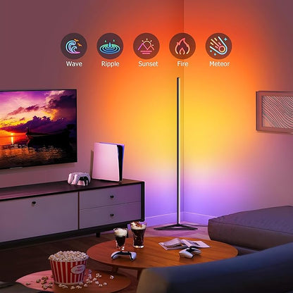 RGB+IC Corner Floor Lamp with APP & Remote, Color Changing Ambient LED Light, Dimmable Standing Lamp Music Sync/Timing Tall Modern Night Light for Living Room Bedroom Gaming Room Decor