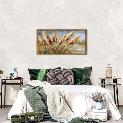 Farmhouse Pampas Grass Wall Decor Boho Botanical Framed Wall Art for Living Room Bedroom Rustic Country Abstract Wheat Crop Picture Minimalist Flowers Neutral Artwork Bedroom Home Decoration 20x40