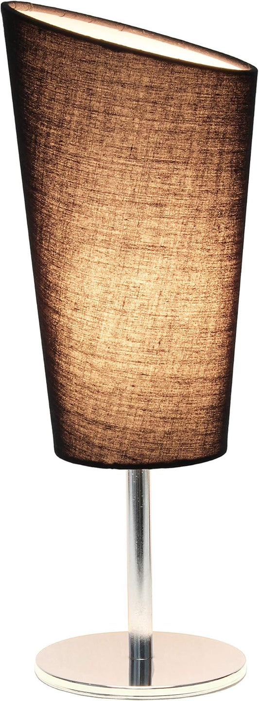 Simple Designs LT2061-BLK Mini Chrome Angled Fabric Shade Table Lamp, Black