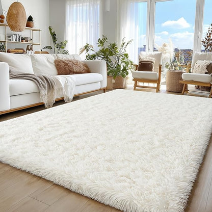 Area Rug for Living Room 6x9, Ultra Soft Shaggy Area Rugs for Bedroom, Upgrade Non-Slip Plush Fuzzy Carpet for Bedroom Girls Boys Room Home Nursery Teens Modern Indoor Home Dorm Decor, Cream White