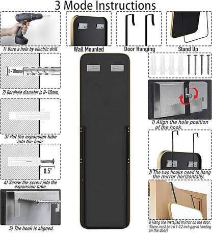SCWF-GZ 57x16 Door Hanging Full Length Mirror, Floor Stand (Height 5.7ft just Body in1.3ft) Wall Mounted Metal Frame Rectangle Dressing Mirrors for Bedroom Bathroom Room 57 inch Gold