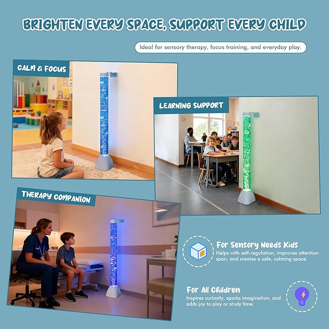 Bubble Tube Floor Lamp – Works with Various Controllers, Color-Changing Aquarium Mood Light for Visual Stimulation & Relaxation in Home, Sensory Rooms & Therapy Clinics (3.5FT Bubble Lamp)