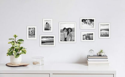 MCS Gallery Essential Picture Frame Set 4x6, 5x7 & 8x10 White Woodgrain, Gallery Wall Vertical & Horizontal Hanging Frames for Photos & Art Prints (7-Pack)