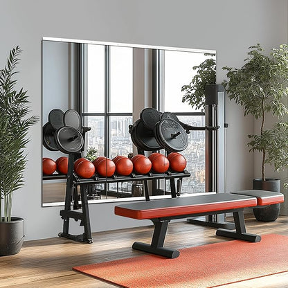 TRAHOME Home Gym Mirror for Wall,48x24x3PCS Full Length,Glass Frameless Body Large Mirror for Home Gym,Workout,Bedroom,Garage(Silver)