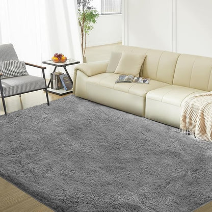 Ultra Soft Rug for Living Room, 9X12 Fluffy Shag Area Rug for Bedroom, Modern Shaggy Carpets Fuzzy Rug for Teens Dorm Nursery Home Decor Aesthetic, Upgrade Anti-Skid Durable, Grey