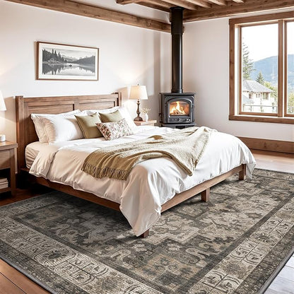 LUMI 8x12 Washable Area Rug for Living Room, Ultra Soft Stain Resistant Carpet with Non Slip Rubber Backing, Non-Shedding Low Pile Rugs for Bedroom, Dining Room, Indoor, Office