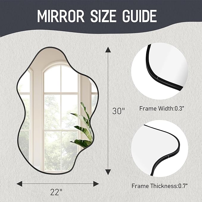 Black Clouds Irregular Wall Mirrors 22''x30'', Clouds Decorative Modern Mirror for Bedroom Bathroom Living Room or Entryway