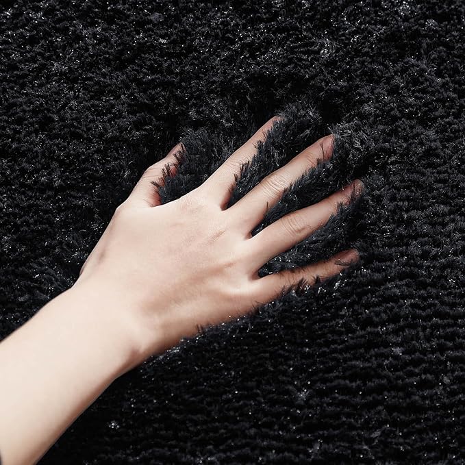 Floralux 6x9 Rugs for Living Room, Black Fluffy Area Rug for Bedroom, Non-Slip, Ultra Soft Plush Shag Carpet for Kids Boys Girls Room, Playroom, Home Decor Aesthetic