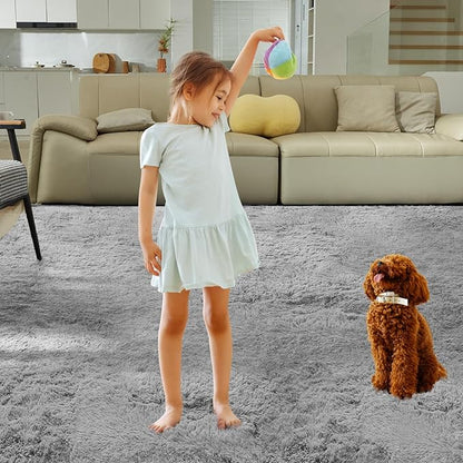Ultra Soft Rug for Living Room, 8X10 Grey Fluffy Shag Area Rug for Bedroom, Modern Shaggy Carpets Fuzzy Rug for Teens Dorm Nursery Home Decor Aesthetic, Upgrade Anti-Skid Durable