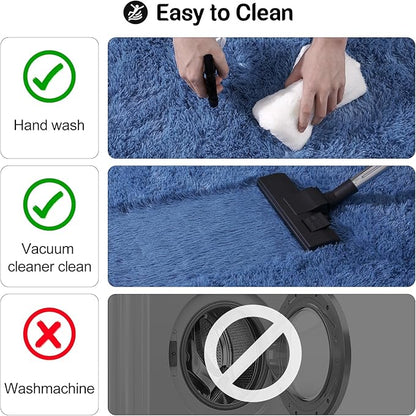 qulint Blue Rug for Bedroom, 2x3 Area Rugs for Boys Room Soft Fluffy Shag Small Carpet for Nursery, Fuzzy Shaggy Alfombras for Kids Boys and Girls Dorm Living Room Home Decor (2ft x 3ft, Blue)