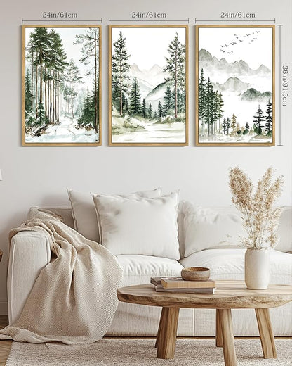 Drsoum Green Tree Forest Mountain Framed Wall Art Nature Landscape Prints Morden Wilderness Artwork Hallway Bedroom Ready to Hang 24x36in Natural Framed