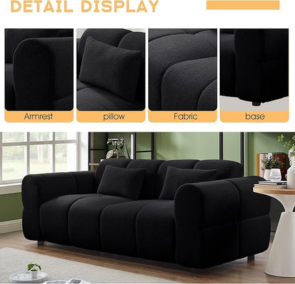 80" Modern Sofa Couch, Comfy Deep Seat Lambswool Cloud Sofa, Upholstered 3-Seater Boucle Couch, Oversized Loveseat for Living Room, Bedroom, Office, Apartment(Black)