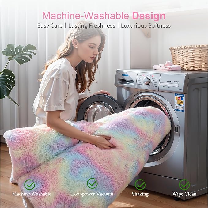 KICHOWUA Thick Area Rug Unicorn Fluffy Shag 3x5 for Girls Bedroom, Rainbow Fuzzy Soft Pastel Shaggy Rug for Living Room, Thickened Washable Non-Slip Princess Kids Toddler Boys Nursery Dorm Room Carpet