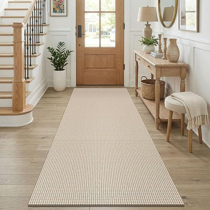 KOZYFLY Runners for Hallways 3x8 ft Washable Kitchen Runner Non Slip Rubber Backed Hall Runners Cotton Entryway Runner Rugs for Indoor Backdoor Bedroom Kitchen, Ivory/Camel/Brown
