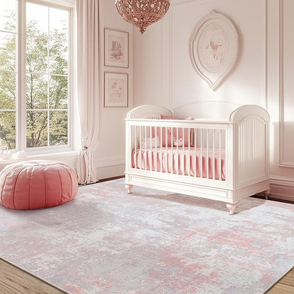 RELEANY Washable Area Rugs 6'x9' Non-Slip Modern Abstract Soft for Living Room Entryway Bedroom Nursery, Print Pattern, Grey Pink