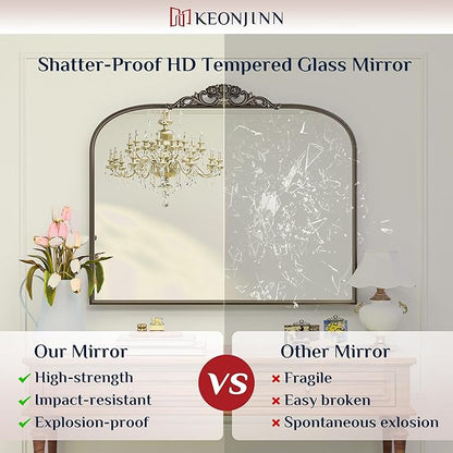 Keonjinn Vintage Mirror for Wall, 24" x 36" Bronze Antique Mirrors with Metal Frame, Baroque Style Decoration for Mantle, Bathroom, Living Room, Fireplace, Bedroom, French Cleat Mounting