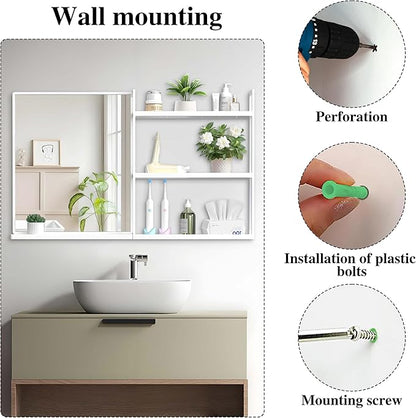 White Metal Framed Bathroom Mirror with Shelf, 40" X 24.4" Rectangular Wall Mounted Bathroom Vanity Mirror, Modern Bathroom Mirror with Storage for Over Sink, Entryway