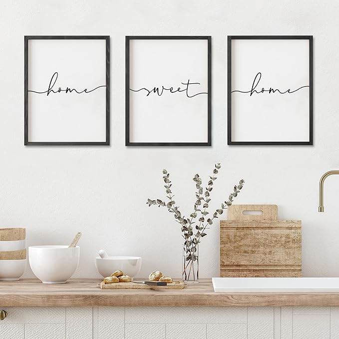 Heiple Set of 3 Framed Farmhouse Home Sweet Home Sign Above Bed Wall Decor for Bedroom Decor Wall Art Wood Signs