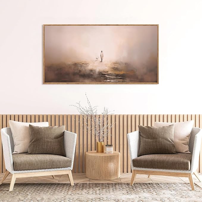 Aurlan Jesus Christian Framed Wall Art(40"x20"), Abstract Jesus Leaves The 99 Parable of The Lost Sheep Canvas Artwork, Large Neutral Watercolor Inspiring Good Shepherd Decor for Church Room Christian Faith Gift