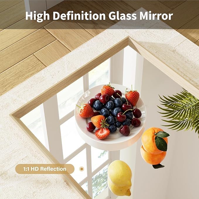 Oak Wood Effect Framed Wall Mirror, 30x40 Rectangle Mirror, Anti-desilvering Tempered Glass, Sustainable& Sturdy Frame, Farmhouse Mirror, Anti-Rust, 3min Fast Setup for Bathroom Living Room
