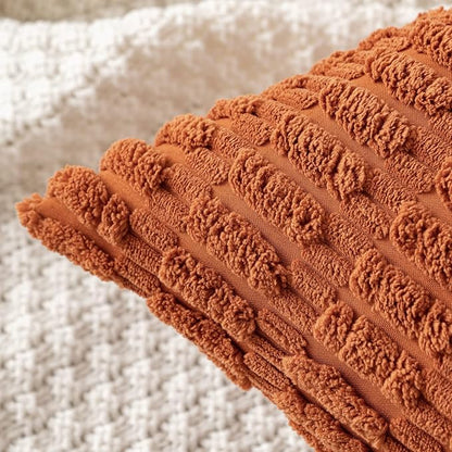 MIULEE Pack of 2 Rust Corduroy Decorative Lumbar Pillow Covers 20x12 Inch Soft Boho Striped Throw Pillow Covers Modern Farmhouse Home Decor for Summer Sofa Living Room Couch Bed