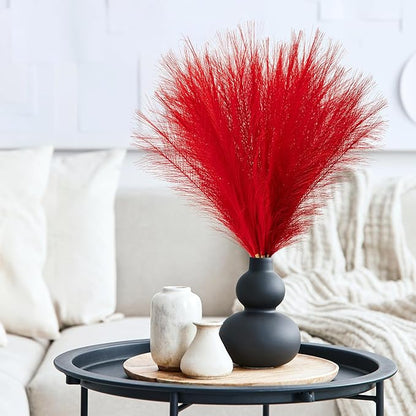 Pampas Grass Decor, Fluffy Faux Pampas Grass 5 Stem 18"/45cm Pompous Grass Small Flower Arrangement and Vase Filler for Boho Home Wedding