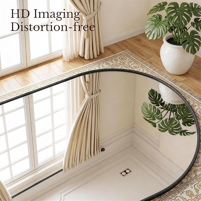 MISSDAY Oversized Arched Full Length Mirror, 81"x41" Black Full Body Mirror with Stand, Floor Mirror Large Free Standing, Leaning or Hanging, Aluminum Frame Mounted Mirrors Wall Mirrors for Bedroom
