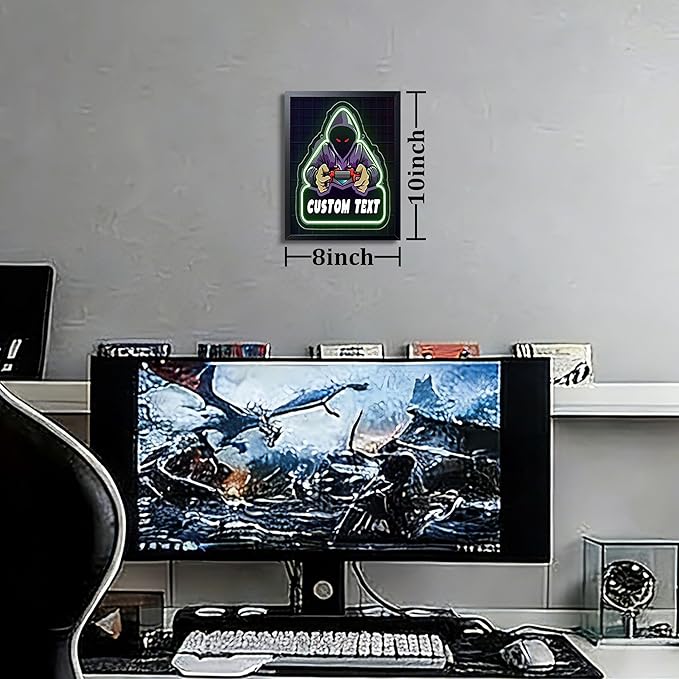 Boys Room Gamer Wall Decor, Cool Video Gamers Wall Art, Neon Hooded Gaming Controller Canvas Print Poster, Anime Gamer Posters for Boys Room Gaming Room Decor Oil Painting 8x10 Inch Framed