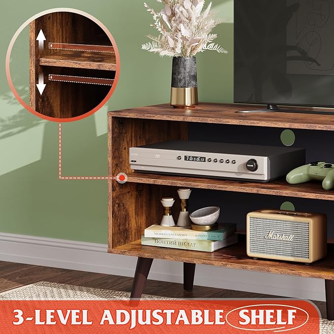 WLIVE TV Stand for 55 Inch TVs, Entertainment Center with Storage Cabinet, Mid-Century TV Stands for Living Room and Bedroom, 50" TV Console, Brown | with Storage Cabinet
