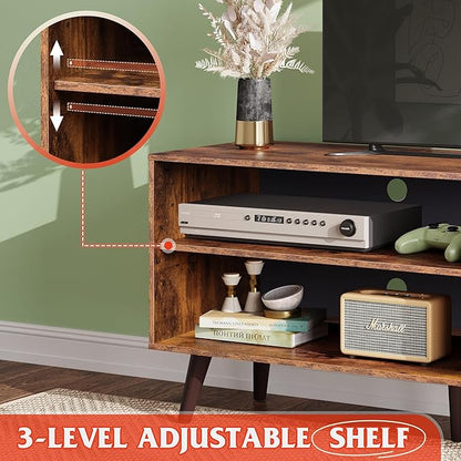 WLIVE TV Stand for 55 Inch TVs, Entertainment Center with Storage Cabinet, Mid-Century TV Stands for Living Room and Bedroom, 50" TV Console, Brown | with Storage Cabinet