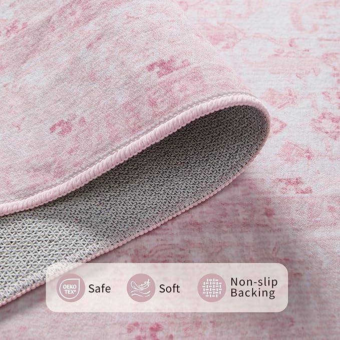 Rugxara 2x3 Entryway Rug Door Mat, Washable Boho Pink Samll Entry Rug, Non Slip Area Rugs, Low Pile Throw Accent Entry Carpet for Indoor Entrance, Front Door Mat, Bathroom and Kitchen(Pink 2x3ft)