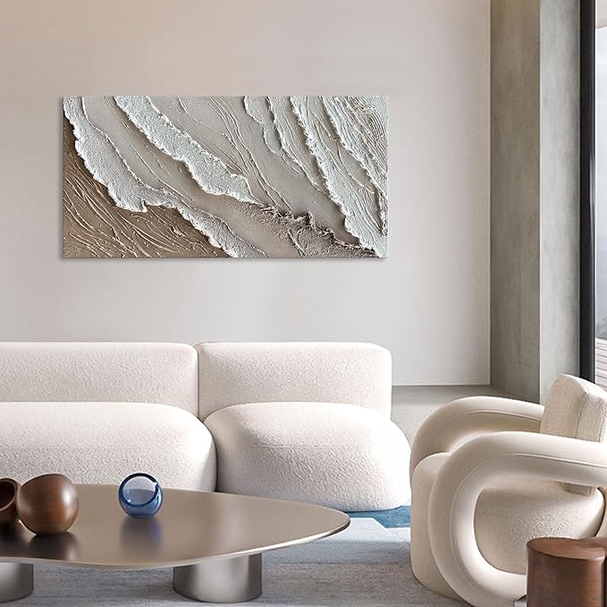 NANKAI Art 48x24 Inches White Thick Texture Abstract Oil Painting Hand-Painted Ocean Landscape Oil Painting Home Wall Decorative Art Oil Painting