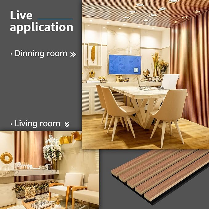 Art3d 4-Piece Wood Slat Acoustic Panels for Stylish Decor and Noise Reduction, 3D Textured Panel for Ceiling and Wall, Walnut