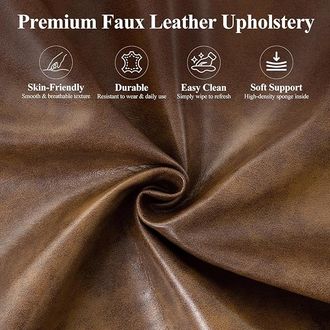 MALOL Modern Mid-Century Faux Leather Accent Chair, Upholstered Armchair with Curved Backrest, Sturdy Metal Base, Living Room, Bedroom & Reading Nook,Brown