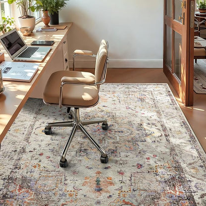 YOH Boho Washable Rug 9x12, Vintage Multi Non Slip Area Rug, Distressed Indoor Carpet for Living Room Bedroom Kitchen Office