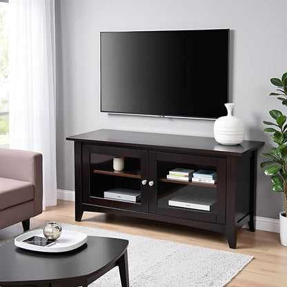 Shaker Cottage 36-Inch TV Stand – Media Console with Glass Cabinet, Adjustable Shelf, & Cord Management – Entertainment Center for Living Room or Bedroom by Alaterre Furniture (Espresso)
