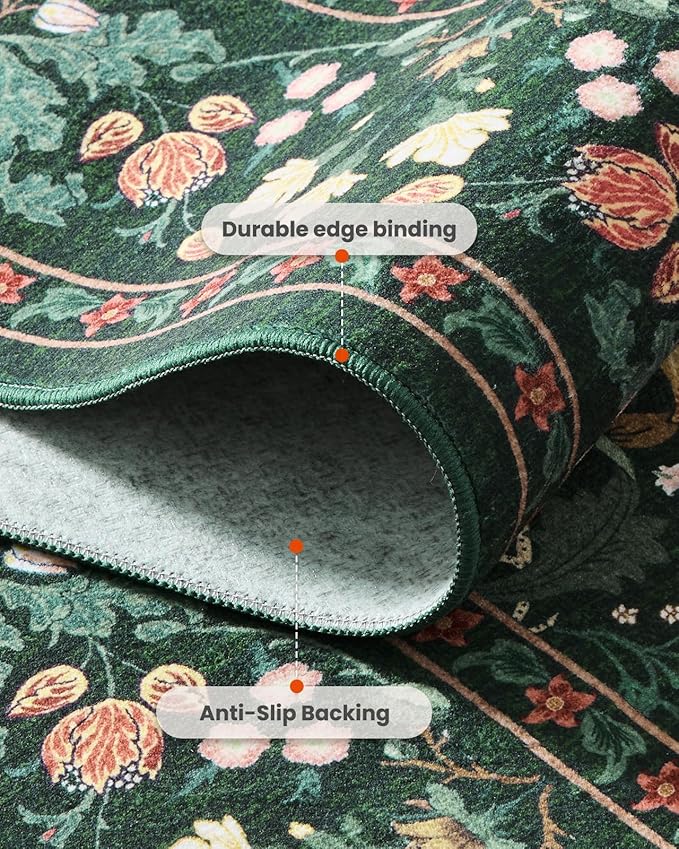 AMADA HOMEFURNISHING Large Area Rugs 9x12, Washable Floral Rug with Non-Slip Backing & Low Pile, Durable Edge Biding, Vintage Soft Floral Rug for Living Room, Bedroom and Dining Room
