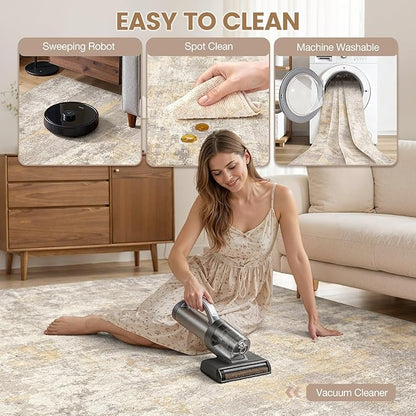cotiled 3x5 Area Rugs for Living Room - Washable Neutral Abstract Carpet Non Slip Soft Rug for Bedroom & Dining Table, Robot Vacuum & Pet Friendly Floor Decor Gold/Grey/Brown