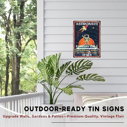 Astronaut Parking Only Metal Sign Playroom Vintage Decor Sign for Planet Decoration 12x16inch