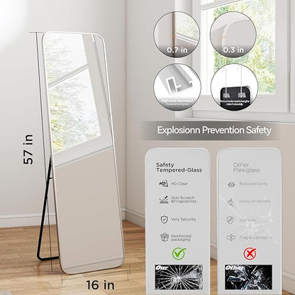 SCWF-GZ 57x16 Door Hanging Full Length Mirror, Floor Stand (Height 5.7ft just Body in1.3ft) Wall Mounted Metal Frame Rectangle Dressing Mirrors for Bedroom Bathroom Room 57 inch Silver