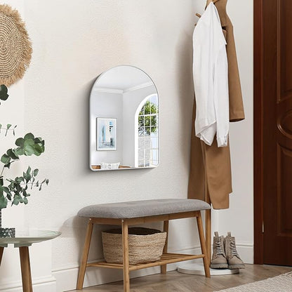 FORBATH Arched Bathroom Mirror 16x24 Inch, Silver Bathroom Mirror Wall Mounted Modern Aluminum Alloy Frame Arch Mirror for Bedroom Living Room Entryway, Hanging or Leaning Against Wall