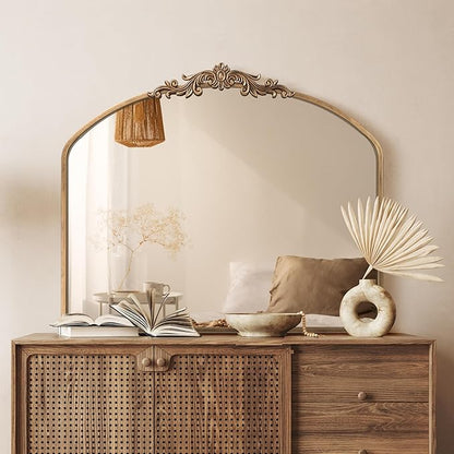PERFNIQUE Vintage Mirror, 36" X 30" Arched Antique Baroque Mirror, Gold Traditional Wall Decor, Ornate Decor Anthro Look Alike Decor for Bathroom Living Room Fireplace Entryway Hallway