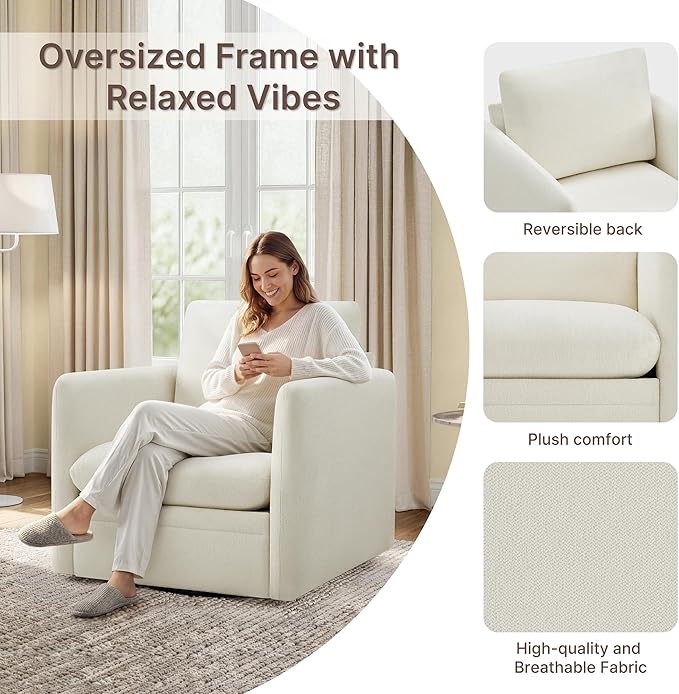 360° Swivel Accent Chair Set of 2,Upholstered Armchair with Deep Seat, Sturdy Metal Base for Living Room,Nursery,Bedroom,Linen