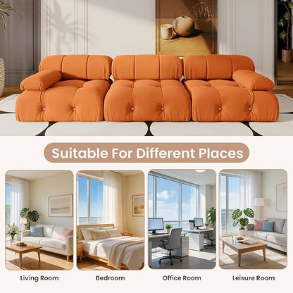 104'' Modular Sectional Sofa, Modern Luxury Velvet Bubble Couch, Deep Seat Cloud Sectional Couches for Living Room, Apartment (3 Seats, Orange)