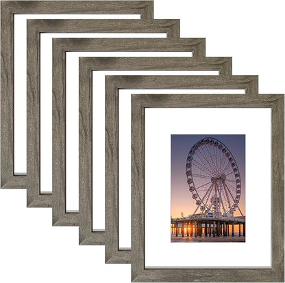 BESCRCL 8x10 Picture Frame Grey Set of 6, Display Pictures 5x7 with Mat or 8x10 Without Mat for Wall Mounting or TableTop
