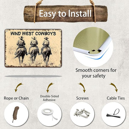 KIYOYO Western Cowboy Rider Vintage Tin Sign Wind West Cowboys Horse Decorative Poster Wall Art Decoration for Home Bar Club Coffee shop 16x12 Inch