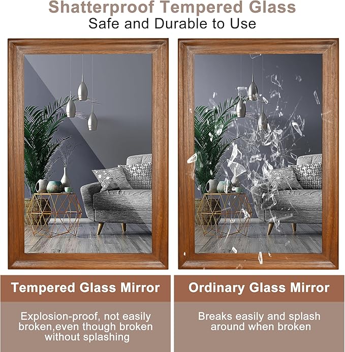 Tanmicoshomy Wood Bathroom Mirror 20x30 Inch, Wooden Framed Wall Mirrors with Tempered Glass for Bathroom Living Room Bedroom or Hallway