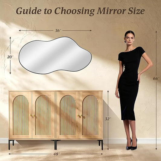 Irregular Wall Mirror 20×36 Inch Wall Mirrors Decorative Black Modern Asymmetrical Abstract Mirror for Bathroom Bedroom Living Room Entryway Hallway