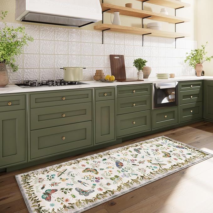 Machine Washable Kitchen Runner Rugs: 2'6"x8' Hallway Runner Stain Resistant Non Slip Low Pile Soft Carpet Runners for Hallways Indoor Entryway Kitchen Laundry Room Bedroom Bathroom Farmhouse