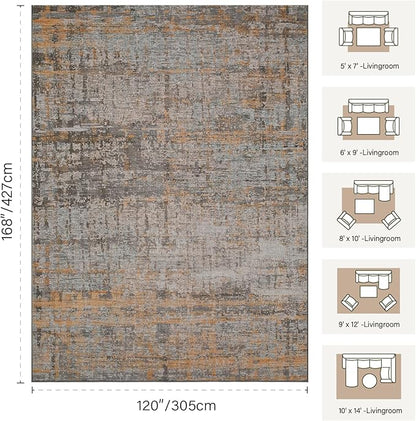 Rugxara 10x14 Extra Large Washable Area Rug, Soft Abstract Vintage Rug for Living Room, Bedroom, Office, Farmhouse, Low Pile Imitation Wool Non Slip Carpet Ideal for High-Traffic Areas, Taupe